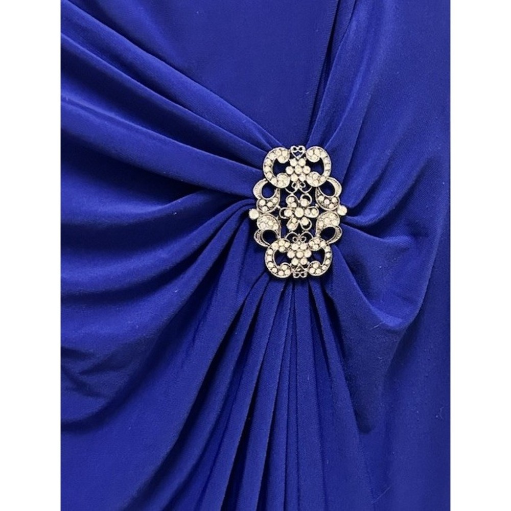 Lauren Ralph Lauren 14 Autumn Wedding Guest Dress Royal Blue Ruched Formal Gown - Picture 5 of 11